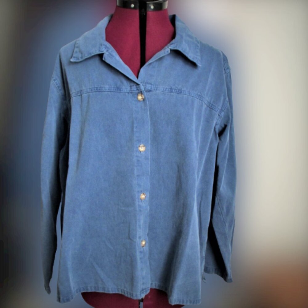 Boxy Utility Blue Chore Shirt 100% Cotton Layering Top